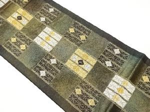 引箔縞に格子・菱模様織出し袋帯